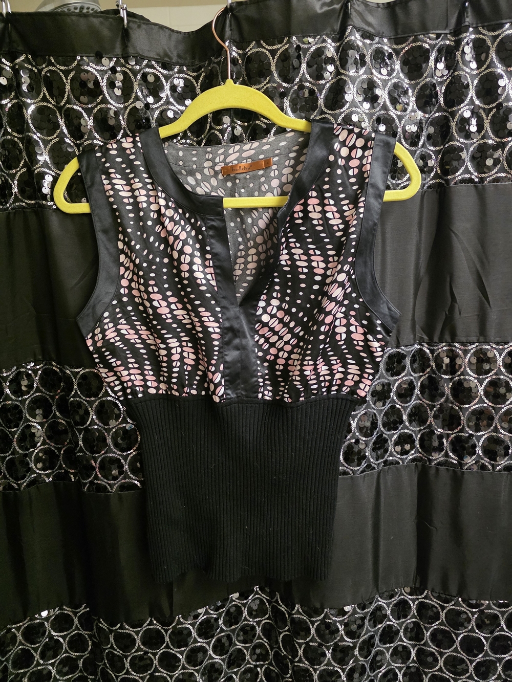 Belldini Black Sleeveless Blouse with Pink Dot Pattern - Picture 1 of 2